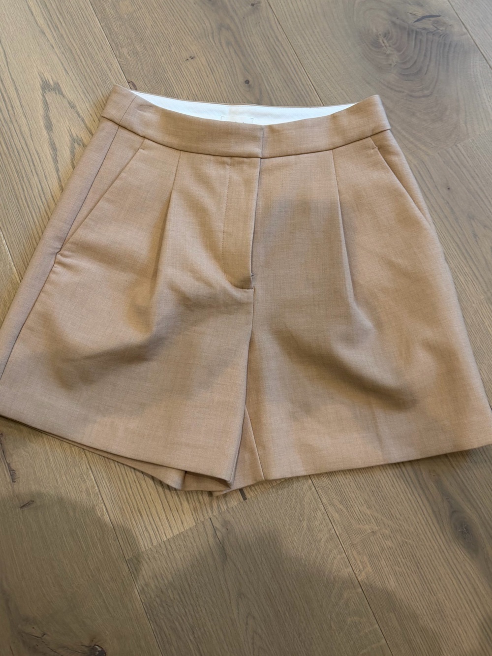 Aritzia Tailored High-Waist Shorts in Camel